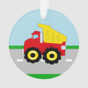 Kid's Red/Yellow Dump Truck on Road Ornament