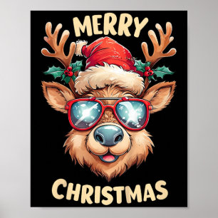 Kids Reindeer Merry Christmas Santa Hat Xmas Toddl Poster