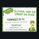 Kids Reptile Birthday Party | Snake & Lizard Invitation<br><div class="desc">Your guests will be so excited to slither on over to your kids birthday party with these reptile invitations featuring a snake and chameleon on front and a green background on back with a spot for an optional photo of your little one playing with his or her favourite creepy crawly...</div>