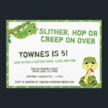 Kids Reptile Birthday Party | Snake & Lizard Invitation<br><div class="desc">Your guests will be so excited to slither on over to your kids birthday party with these reptile invitations featuring a snake and chameleon on front and a green background on back with a spot for an optional photo of your little one playing with his or her favourite creepy crawly...</div>