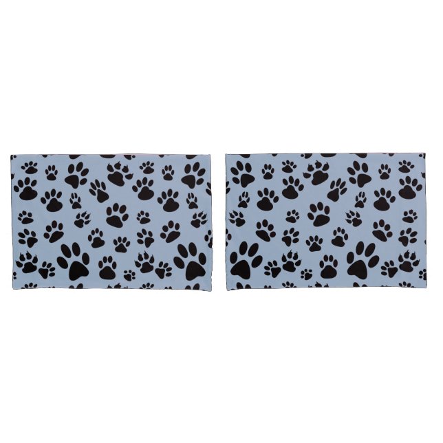 Kid's Retro Blue Cute Dog Paw Prints Variations Pillowcase (Front-Set)
