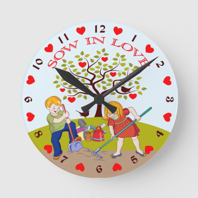 Kids Retro Garden, - Sow in Love Round Clock (Front)