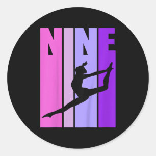 Kids Retro Girls Gymnastics 9 9th Ninth Birthday S Classic Round Sticker