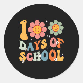 Kids Retro Groovy 100 Days Happy 100th Day Of Scho Classic Round Sticker