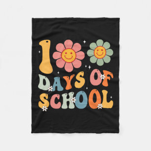 Kids Retro Groovy 100 Days Happy 100th Day Of Scho Fleece Blanket