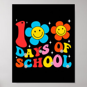 Kids Retro Groovy 100 Days Happy 100th Day Of Scho Poster
