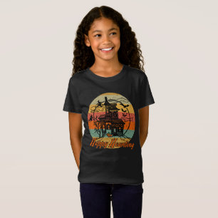 Kids Retro Halloween Happy Haunting Haunted House T-Shirt