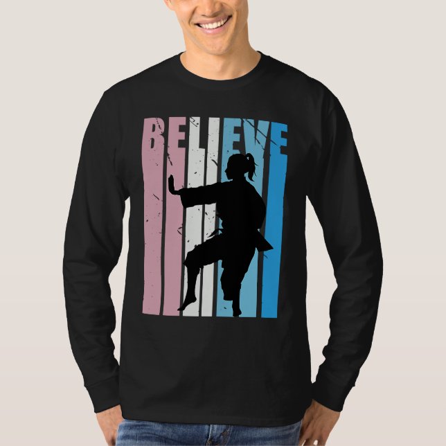 Kids Retro Karate Motivational Believe Practice Th T-Shirt (Front)