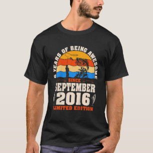 Kids Retro September 2016 6 Year Old Fishing 6th T-Shirt