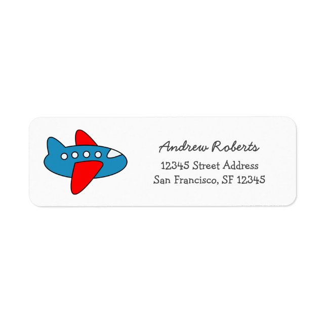 Kids return address labels with toy aeroplane (Front)