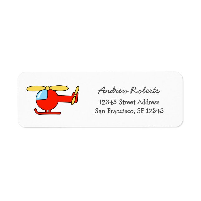 Kids return address labels with toy helicopter (Front)