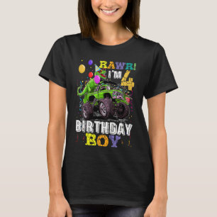 Kids Rex Dinosaur Monster Truck 4th Birthday Boys T-Shirt