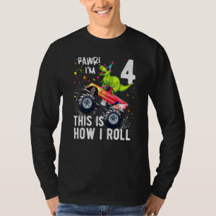 Kids Rex Dinosaur Monster Truck 4th Birthday Boys  T-Shirt
