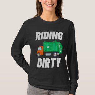 Kids Riding Dirty Garbage Day Garbage Truck For B T-Shirt
