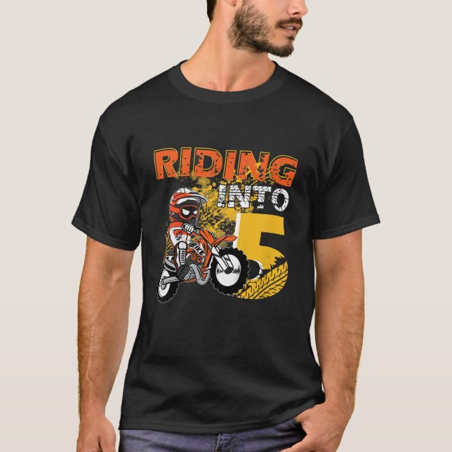 Kids Riding Into 5 Years Old Dirt Biker 5th Birthd T-Shirt (Front)