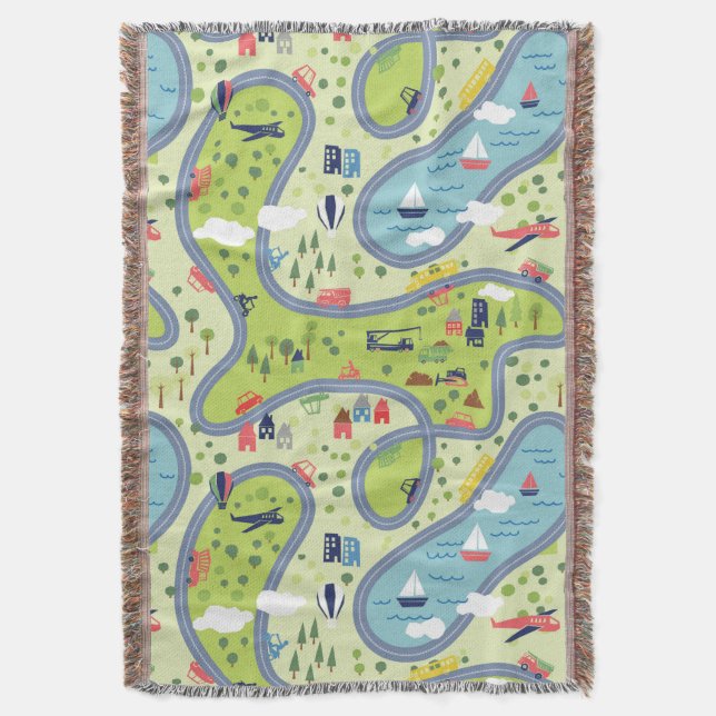 Kids Roadtrip Landscape Pattern Throw Blanket (Front Vertical)