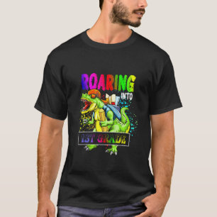 Kids Roaring Into 1st Grade Dinosaur Backpack Back T-Shirt