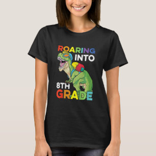 Kids Roaring Into 8th Grade Back To School Dinosau T-Shirt