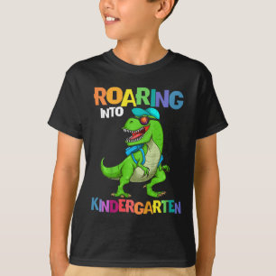 Kids Roaring Into Kindergarten Dinosaur T Rex Back T-Shirt