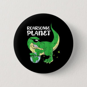 Kids Roaring Planet Earth Day Environmental Dinosa 6 Cm Round Badge