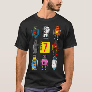 Kids Robot 7th Birthday Retro Robotics with numbe T-Shirt