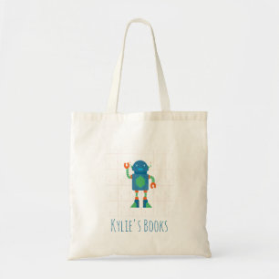 Kids Robot Blue Library Book Tote Bag