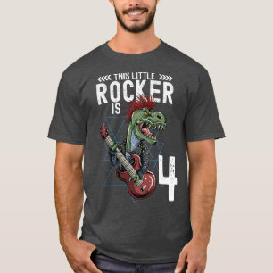 Kids Rock and Roll Music T Rex Dinosaur 4th Birthd T-Shirt