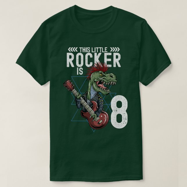 Kids Rock And Roll Music T Rex Dinosaur 8th Birthd T-Shirt (Design Front)