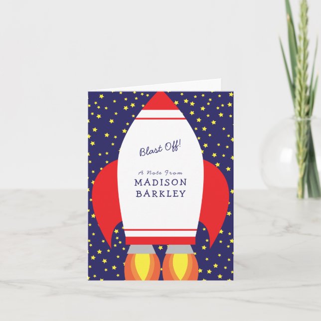 Kids Rocket Ship Cute Stationary Cards (Front)