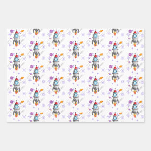 Kids Rocket Ship Space Travel Wrapping Paper Sheet