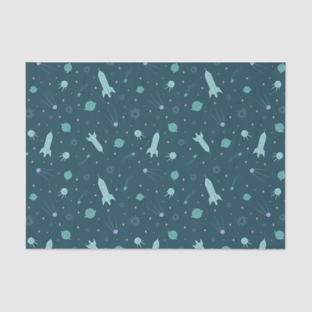 Kids Rocket Ship to Space Travel Saturn Planets Tissue Paper (Front)