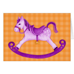 Kids Rocking horse art card orange purple