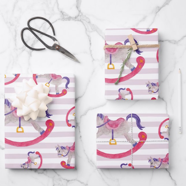 Kid's rocking horse pattern wrapping paper sheet (Front)