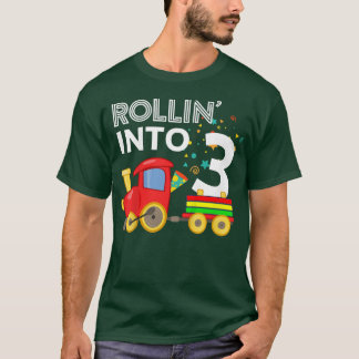 Kids Rollin' into 3 Train 3rd Birthday Party Toddl T-Shirt