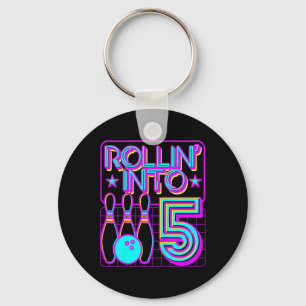 Kids Rollin Into 5 Bowling Bowler 5th Birthday Par Key Ring