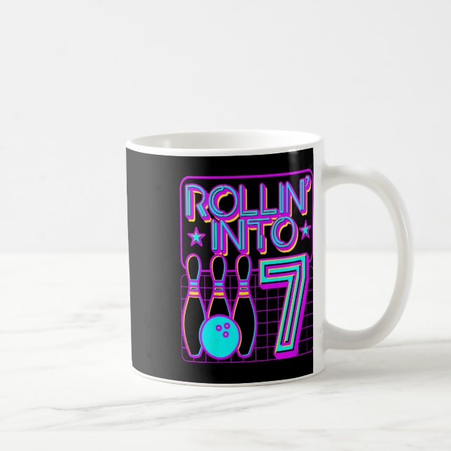 Kids Rollin Into 7 Bowling Bowler 7th Birthday Par Coffee Mug (Right)
