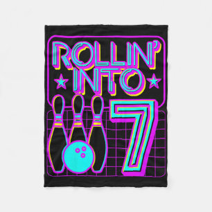 Kids Rollin Into 7 Bowling Bowler 7th Birthday Par Fleece Blanket