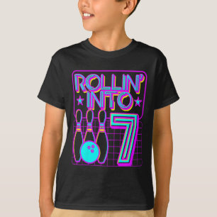 Kids Rollin Into 7 Bowling Bowler 7th Birthday Par T-Shirt