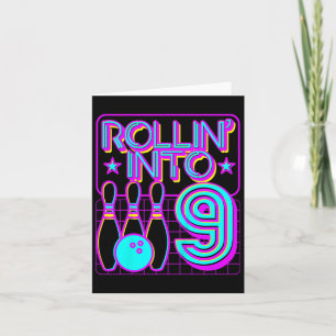 Kids Rollin Into 9 Bowling Retro Bowler 9th Birthd Card