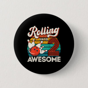 Kids Rolling Into 2 Years 2nd Bowling Birthday Par 6 Cm Round Badge