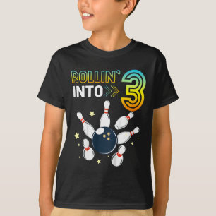 Kids Rolling Into 3 Years Old Birthday Bowling Lov T-Shirt