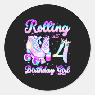 Kids Rolling Into 4 Roller Skating 4th Birthday Gi Classic Round Sticker