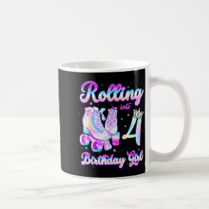 Kids Rolling Into 4 Roller Skating 4th Birthday Gi Coffee Mug