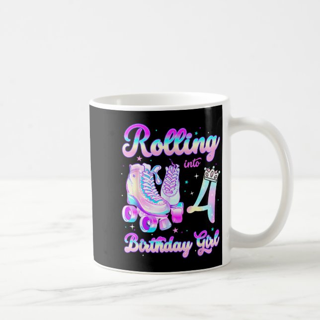Kids Rolling Into 4 Roller Skating 4th Birthday Gi Coffee Mug (Right)
