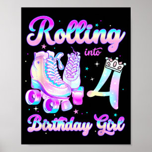 Kids Rolling Into 4 Roller Skating 4th Birthday Gi Poster