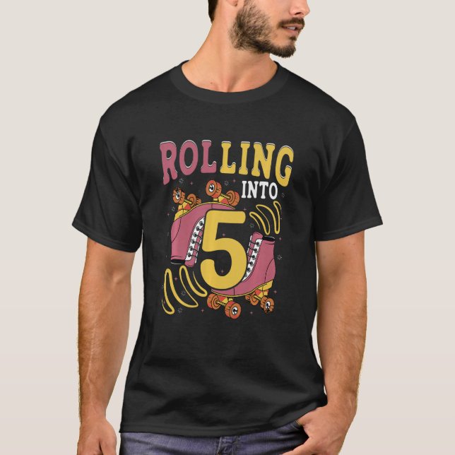 Kids Rolling Into 5 Roller Skate 5 Year Of Being A T-Shirt (Front)