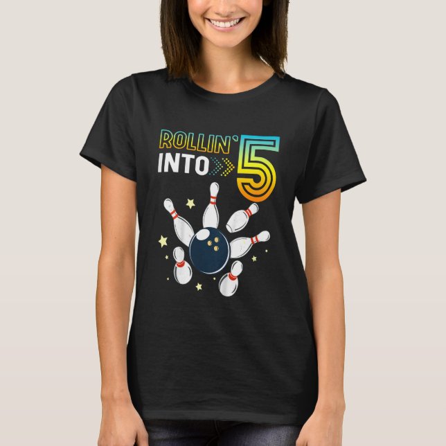 Kids Rolling Into 5 Years Old Birthday Bowling  B  T-Shirt (Front)