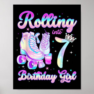 Kids Rolling Into 7 Roller Skating 7th Birthday Gi Poster