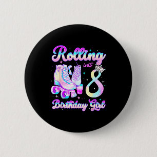 Kids Rolling Into 8 Roller Skating 8th Birthday Gi 6 Cm Round Badge