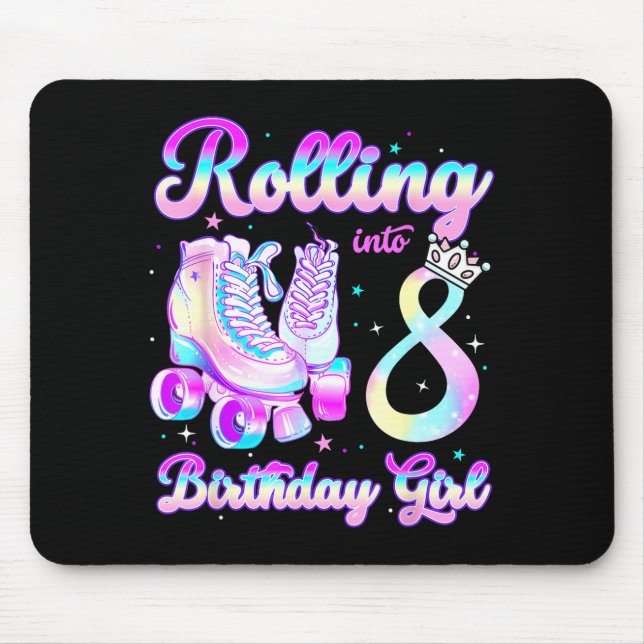 Kids Rolling Into 8 Roller Skating 8th Birthday Gi Mouse Pad (Front)